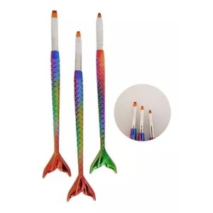Kit 3 Pincel  para Unhas Formato Sereia
