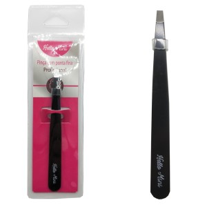 Kit 12 Pinça para Sobrancelha Ponta Reta Profissional Hello Mini PI146-1 (Preta)