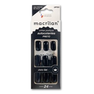 Unhas Postiças Autocolantes Preto Efeito Gel Macrilan