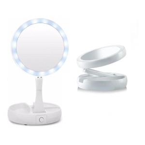 Espelho Led Maquiagem Portátil Dobrável Duplo Aumenta 10x