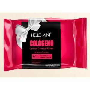 Lenço Demaquilante Colágeno Hello mini c/ 25 unidades