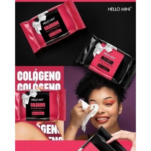 Lenço Demaquilante Colágeno Hello mini c/ 25 unidades